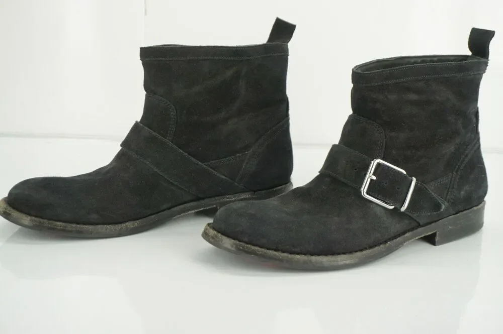 Burberry Black Suede Motor Biker Short Ankle Boots Size 35 House Check